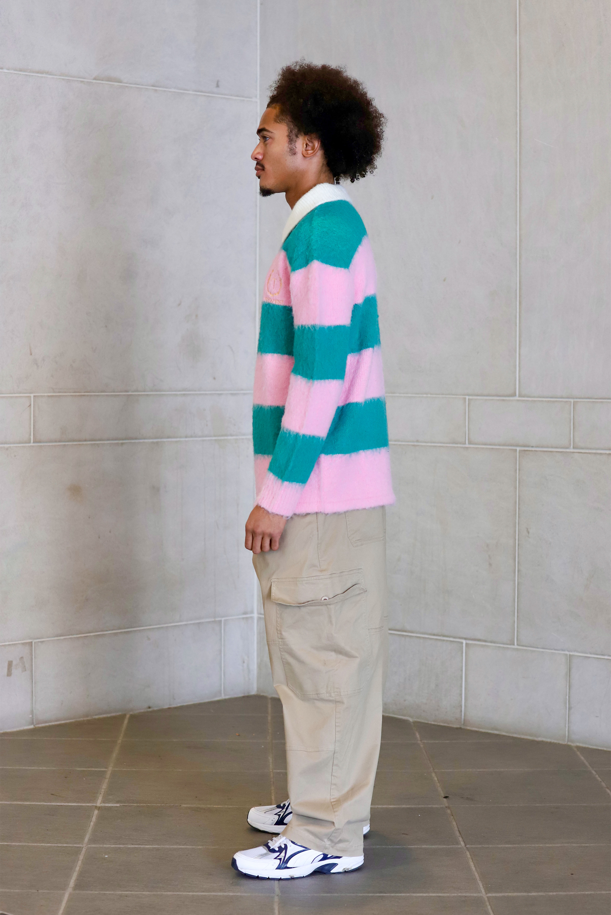 ICONIC MOHAIR POLO WITH PINK STRIPES