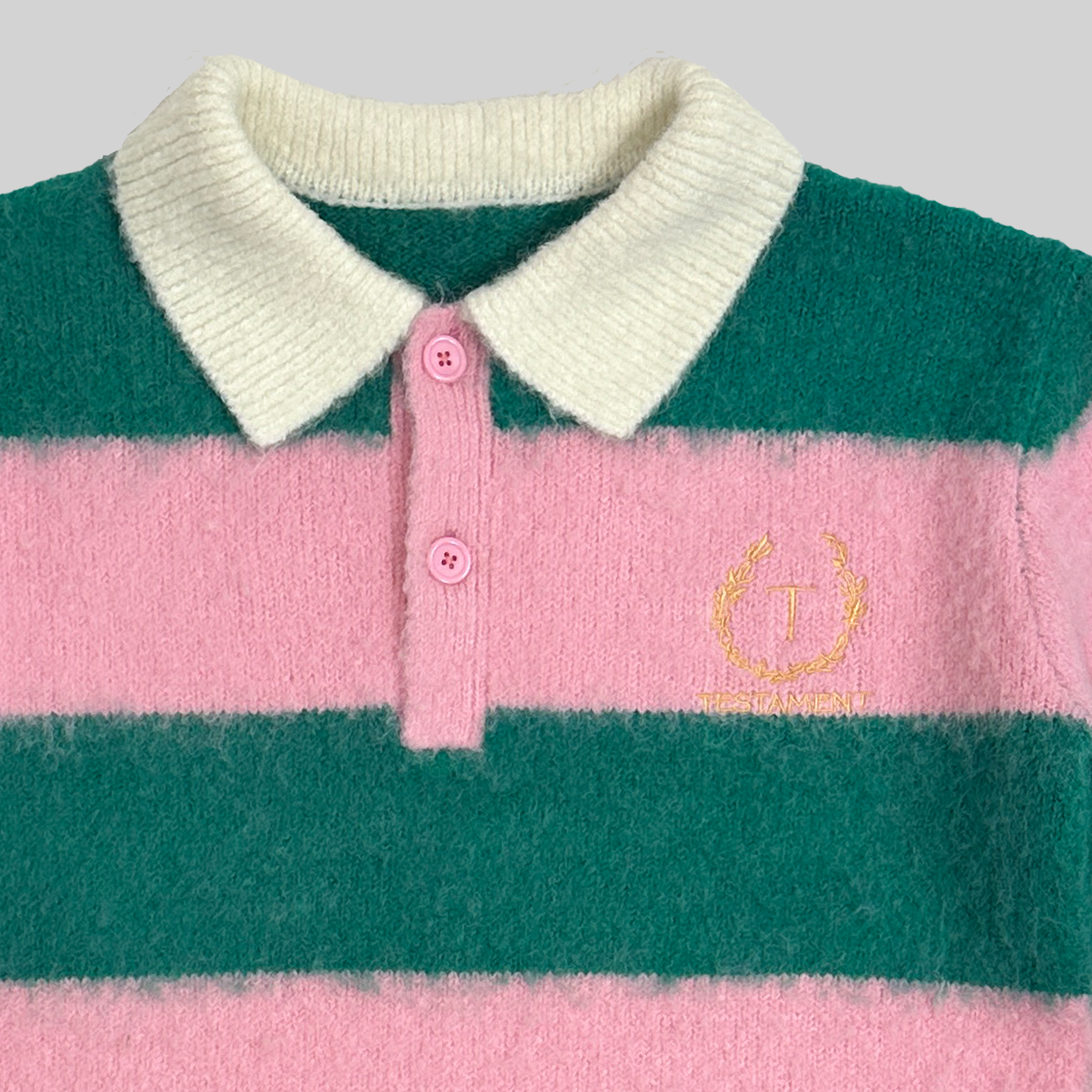 ICONIC MOHAIR POLO WITH PINK STRIPES