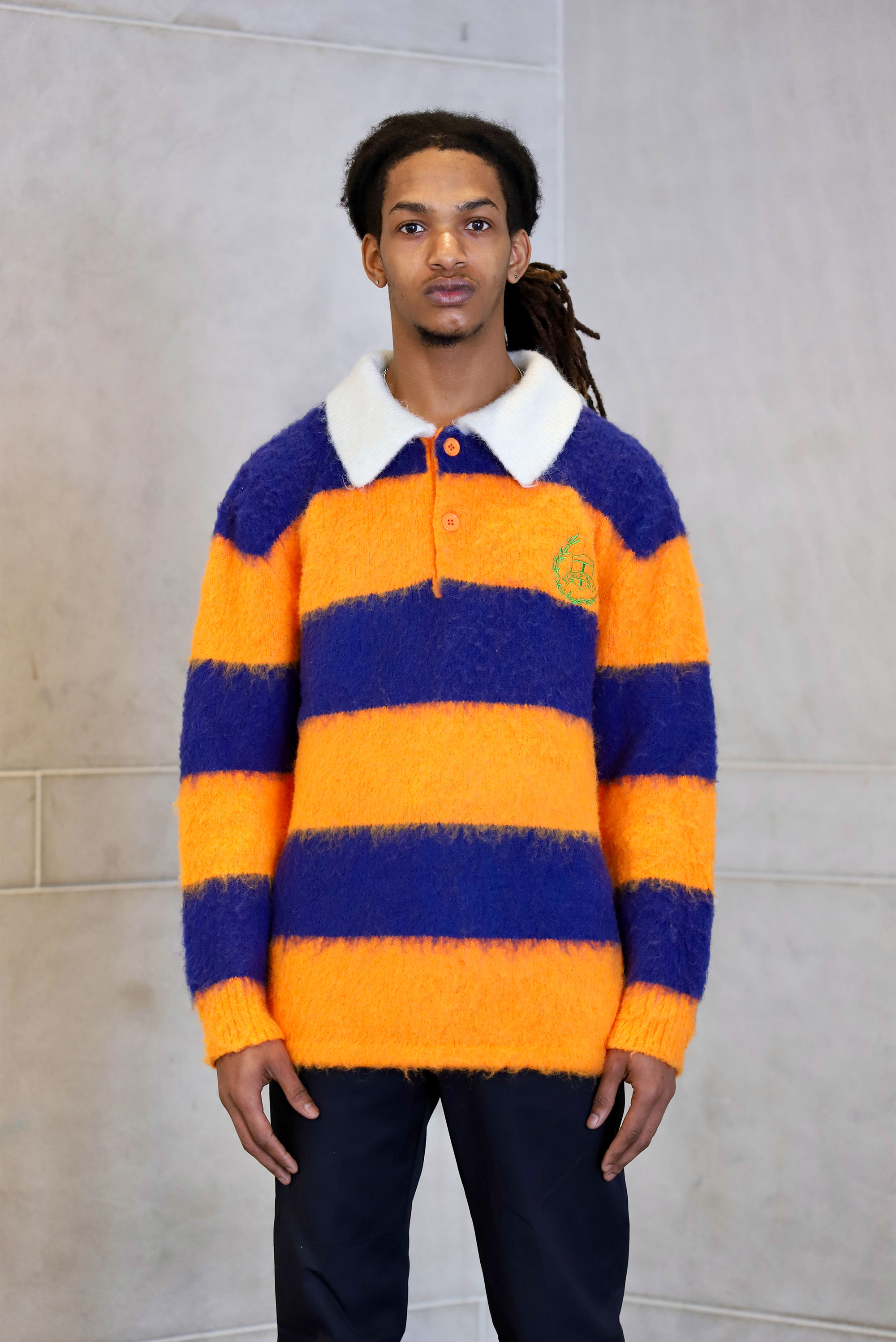 ICONIC MOHAIR POLO WITH ORANGE STRIPES