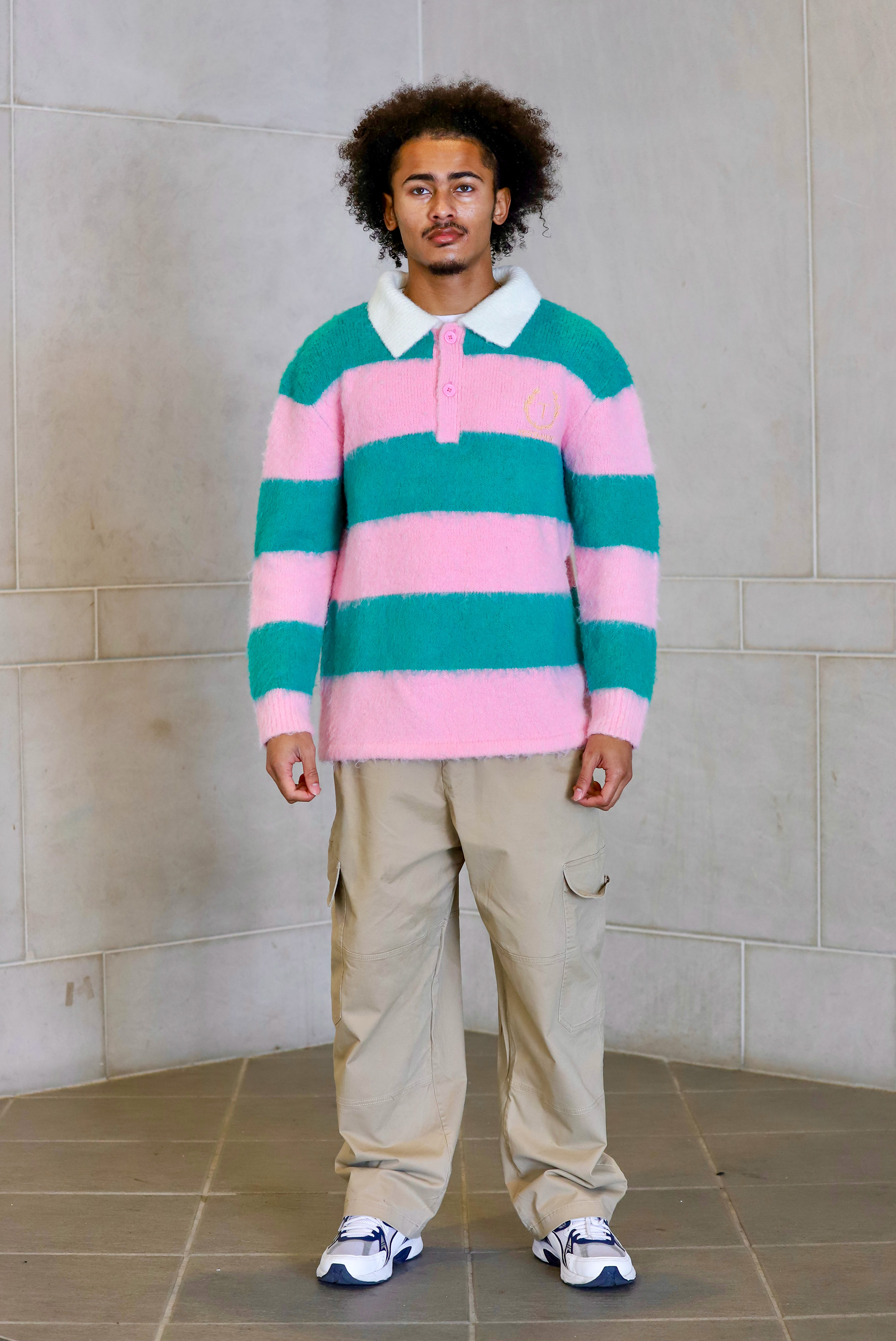 ICONIC MOHAIR POLO WITH PINK STRIPES