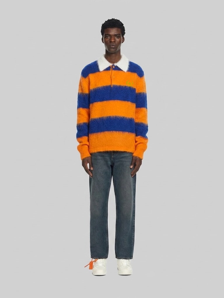 ICONIC MOHAIR POLO WITH ORANGE STRIPES