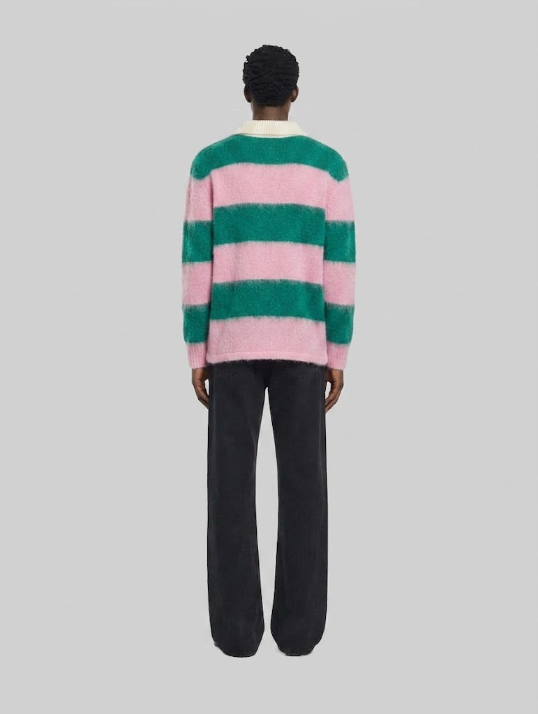 ICONIC MOHAIR POLO WITH PINK STRIPES