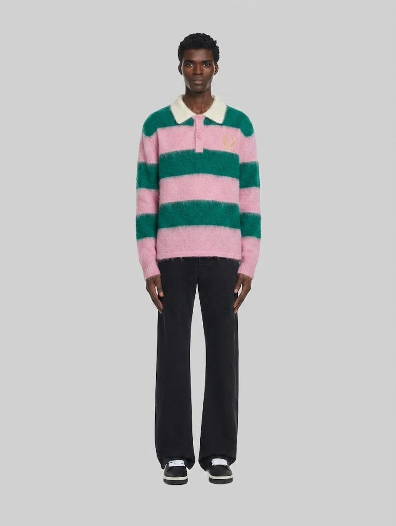 ICONIC MOHAIR POLO WITH PINK STRIPES