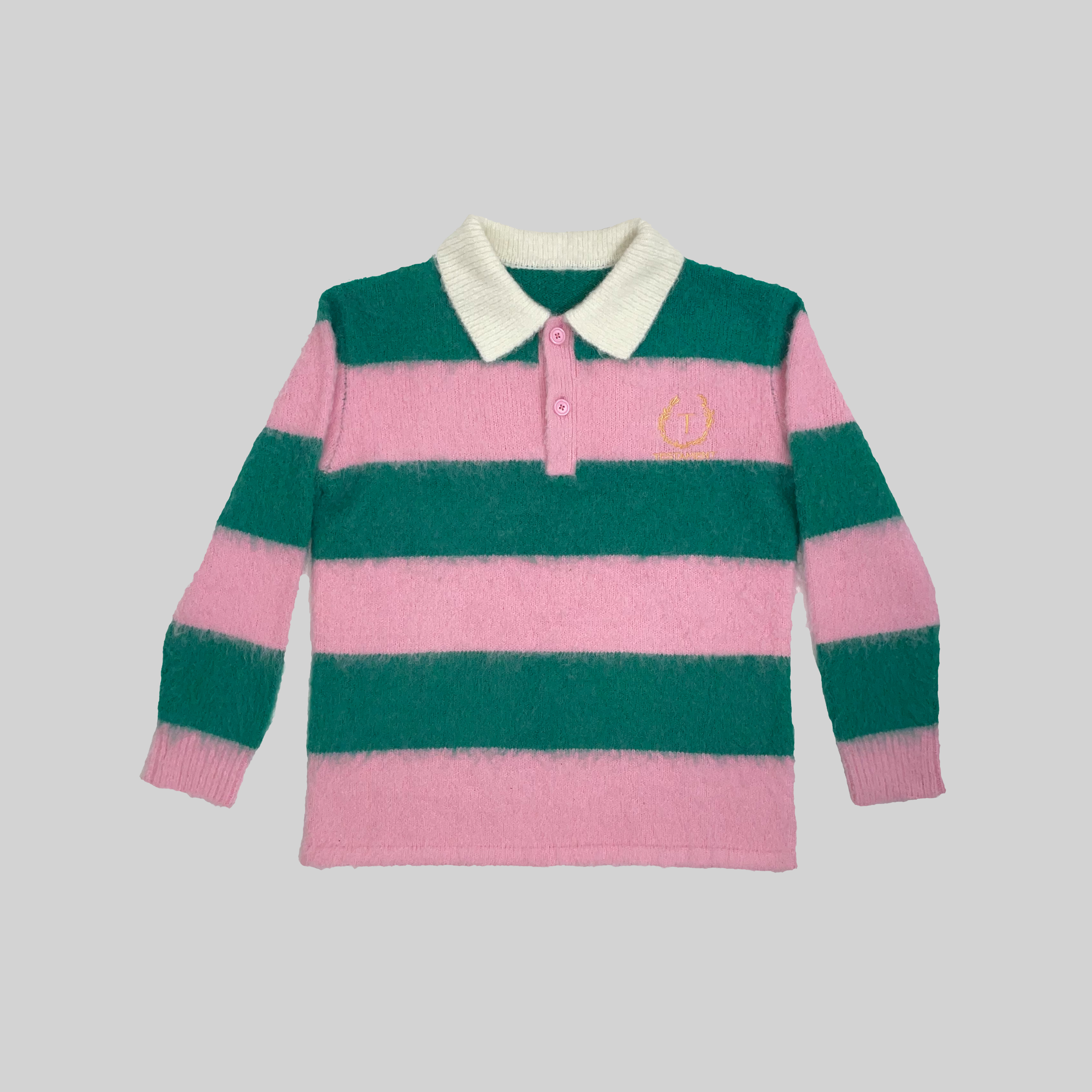 ICONIC MOHAIR POLO WITH PINK STRIPES